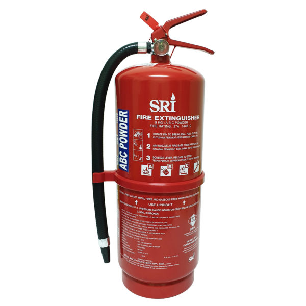 Brand Sri 9kg ABC dry powder fire extinguisher is suitable for all commercial premise and factory use.It come with Bomba Certificate registration.